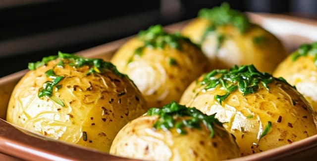 Batata assada – temperada com ervas e azeite, ideal para refeições leves.