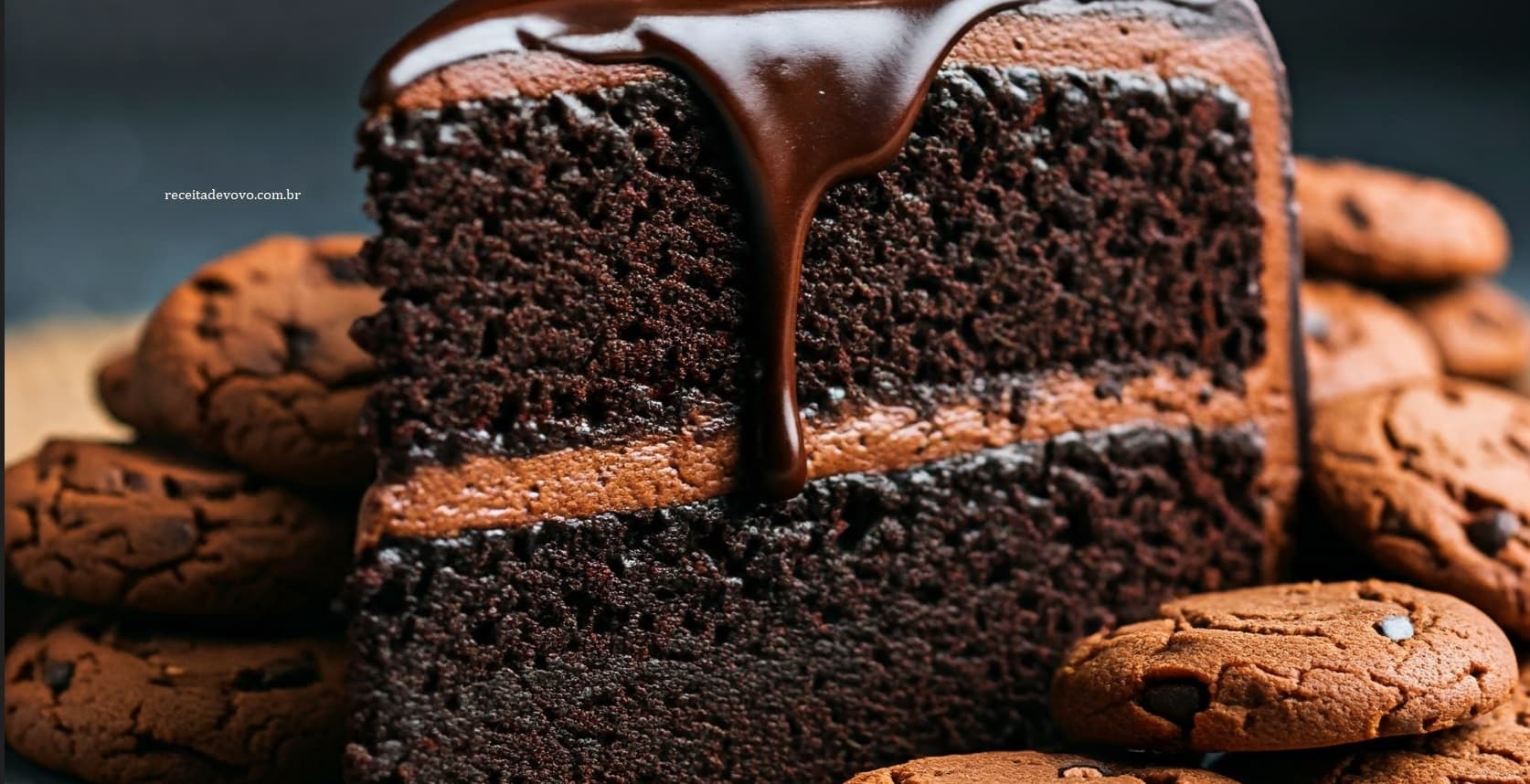 Bolo de chocolate molhadinho recheado com creme de café