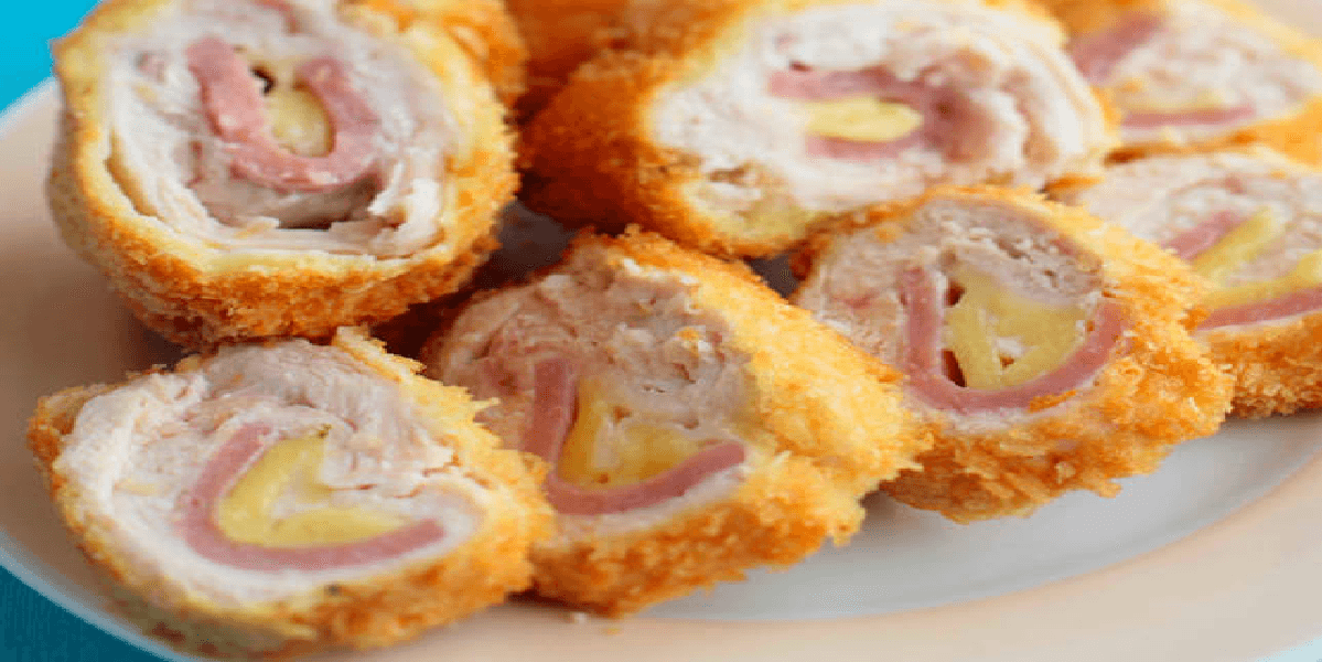 Receita de Rolinho de frango com presunto e queijo